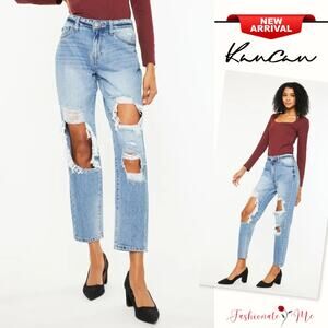 KanCan Ultra High Rise Waist Distressed Light Wash Ankle Boyfriend Denim Jeans